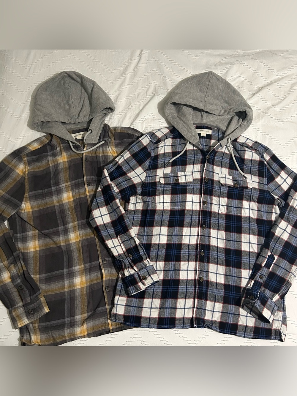 Aeropostale Aero Men’s Hooded Plaid Flannel Long Sleeve Shirts - Lot of 2 Size M